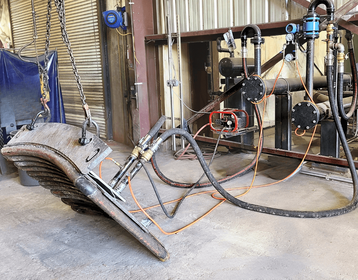 Field service technician performing emergency melt shop repair