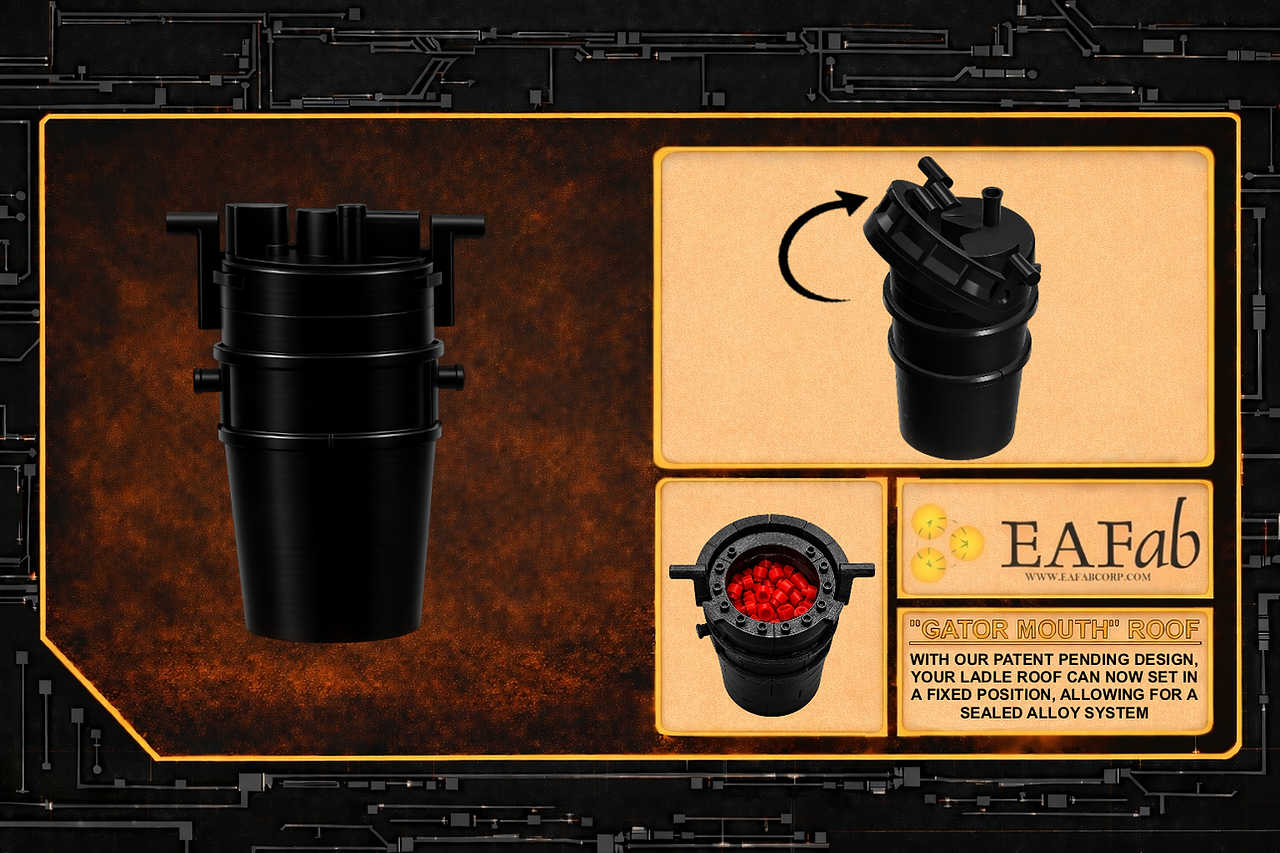 EAFab's Gator-Mouth Ladle Metallurgical Furnace (LMF) Building Brick Set. EAFab Corporation. Steel Industry. North-American Steel Industry. Engineering. Fabrication. Solutions.
